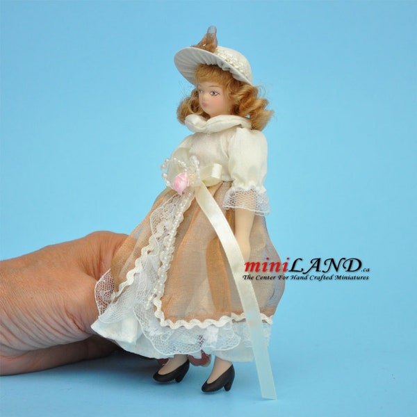 Bendable Doll for 1:12 Dollhouse -  victorian lady in brown high tea woman porcelain with bending parts for position positioning bend dolls