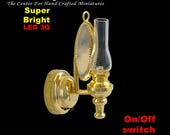 Brass clear glass wall sconce oil lamp LED super bright light with on off switch for 1 12 scale dollhouse miniatures