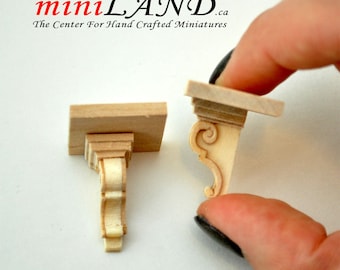 Carved wooden corbels brackets with small shelves 2pcs dollhouse miniatures DIY for 1:12 dollhouse miniatures Handcrafted V004