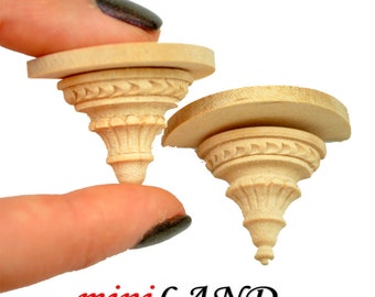 Carved wooden corbels brackets with round shelves 2pcs dollhouse miniatures DIY for 1:12 dollhouse miniatures Handcrafted V005