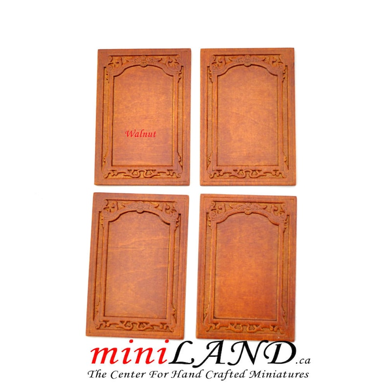 May include: Four unfinished wooden picture frames with ornate carvings. The frames are all the same size and shape, and they are made of a light brown wood. The frames are perfect for adding a touch of elegance to any room.