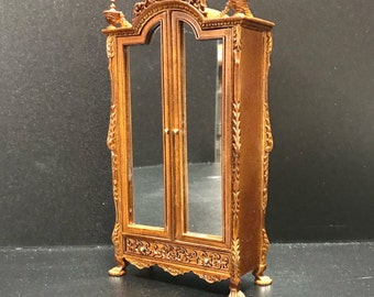 Victorian Quality WARDROBE for 1:12 Scale dollhouse miniature walnut wood bed room mirror