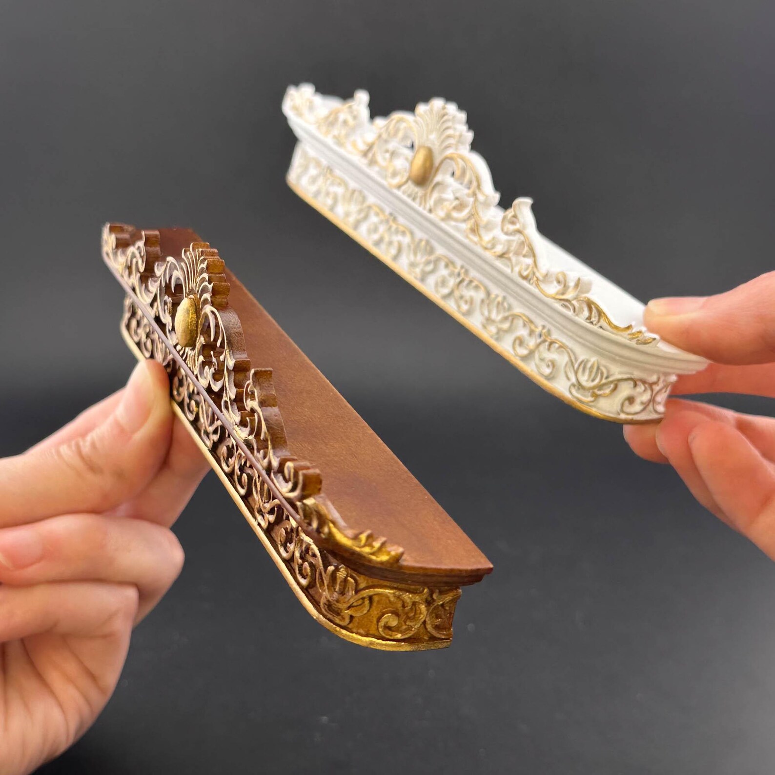 Miniature Wooden Ornate Victorian Single Window Cornice Curtain Box 1: