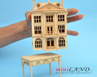 Colonial  Dollhouse for dollhouse with table unfinished unpainted 1:144 miniature house for 1/12 rooms Top Quality V4036 UF