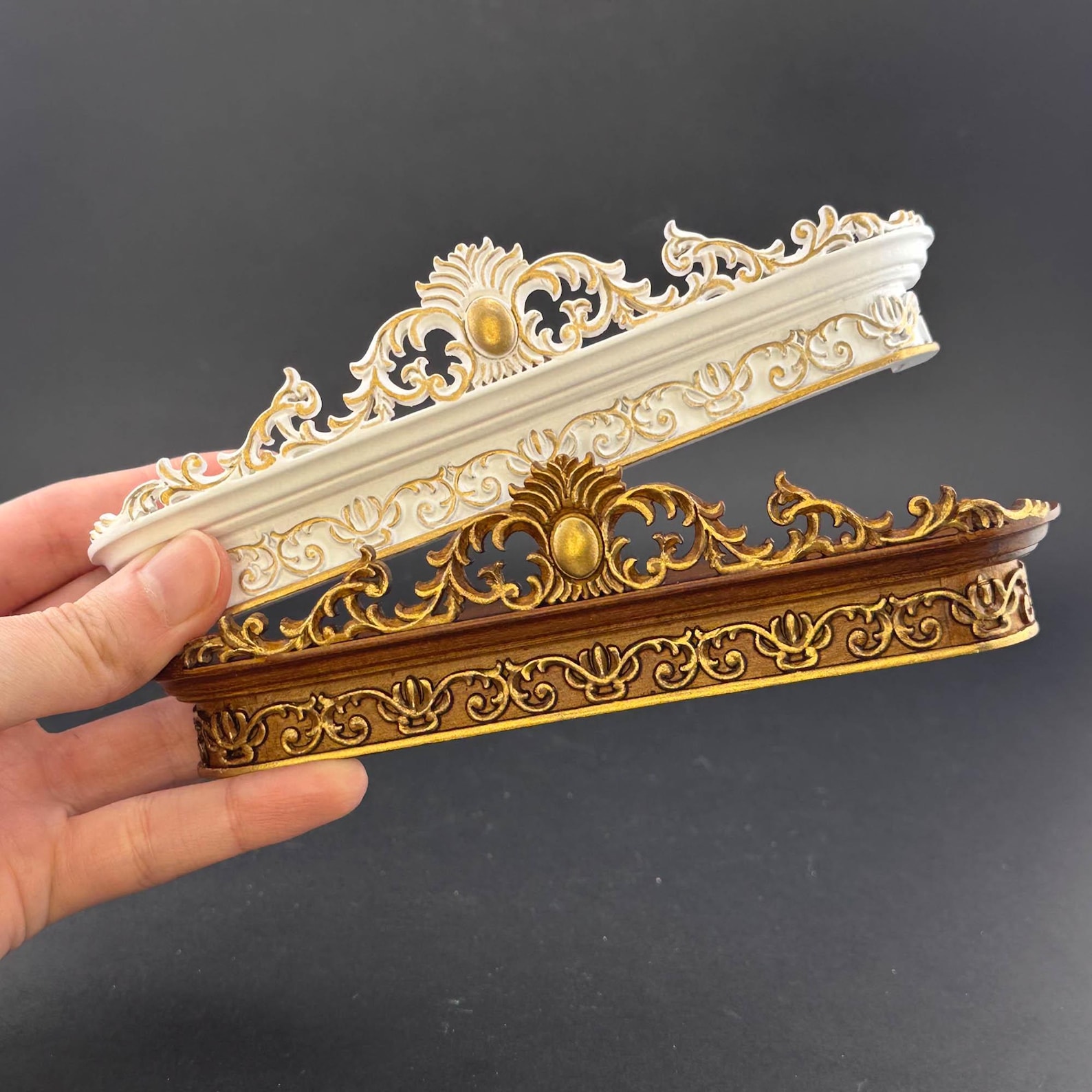 Miniature Wooden Ornate Victorian Single Window Cornice Curtain Box 1: