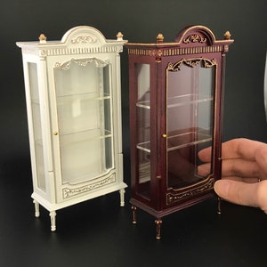 Victorian Showcase Antique Art Noveau Cabinet Display for 1:12 scale Dollhouse Miniature Glass Showcase Manogony or White Y3185