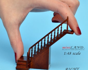 1:48 1/4&quot; quarter scale RIGHT staircase Top quality walnut dollhouse miniature