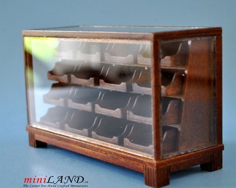 Store haberdasher counter 16 drawers unit Art Deco dollhouse miniature 1:12 scale walnut 1900-1950 V4031