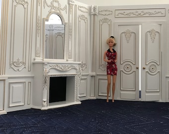White French Royal Paneling Components  1:6 scale - fireplace panel, door panel, wall panel and column connectors - Handmade limited edition