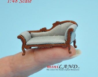 1:48 1/4" quarter scale chaise lounge sofa BLUE Top quality walnut for dollhouse miniature