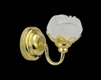 Brass Wall sconce w/flower shade LED Super bright with On/off switch for Dollhouse miniature 1:12 scale