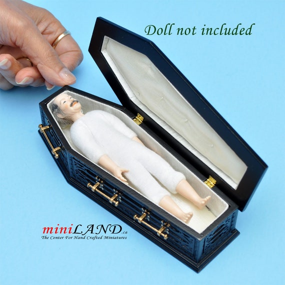 Black Coffin Wood Top Dollhouse Miniature 1:12 Scale Fits