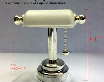 Silver Desk light white shade LED Super bright with On/off switch for 1:12 scale dollhouse miniature