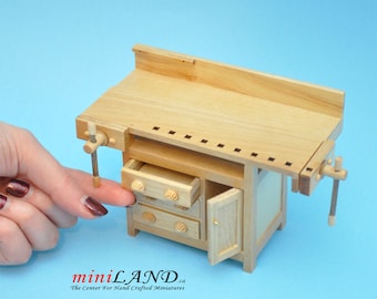 French Country Carpenter's Workbench 1:12 scale for dollhouse miniatures Unfinished