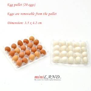 Egg pallet with loose eggs for dollhouse miniature 1:12 scale brown or white eggs chicken kitchen grocery farm