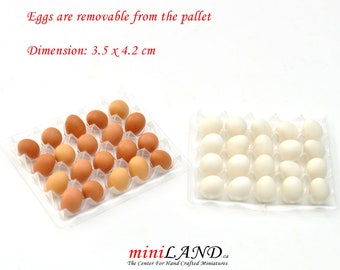 Egg pallet with loose eggs for dollhouse miniature 1:12 scale brown or white eggs chicken kitchen grocery farm