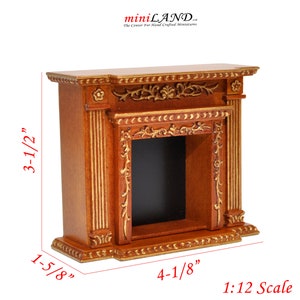 Hochwertiger Viktorianischer Kamin für Puppenhaus-Miniatur 1:12 Nussbaum / Gold handgefertigtes Holz Y9512WN
