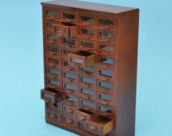 Store haberdasher counter 40 drawers unit Art Deco dollhouse miniature 1:12 scale walnut 1900-1950 V4033