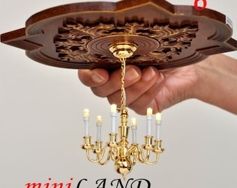 Large Walnut 6" Decorated Royal ceiling panel dollhouse miniature 1:12 ceiling medallion wood decoration V4022WN