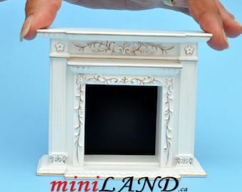 Fine Quality Victorian fireplace for Dollhouse miniature 1:12 White with gold handcrafted mahogany wood Y9512GPB