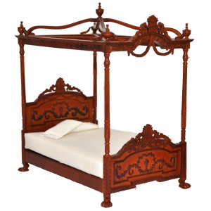 Miniature Four Poster Canopy Bed Fine Quality for dollhouse walnut 1:12 scale