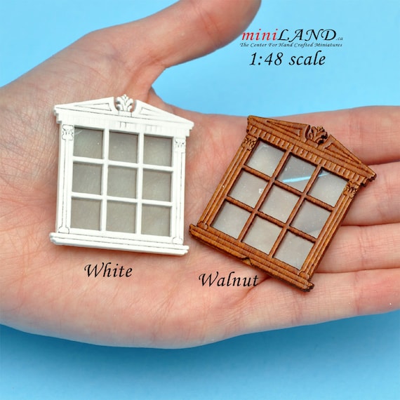 Set Porta E Finestre In Miniatura Scala 1:12 Per Casa Delle Bambole - Legno Naturale (6033+ 2 Finestre)