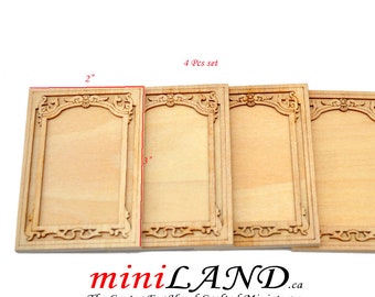 Carved wooden wainscoting panels 4pcs DIY unfinished for 1:12 dollhouse miniatures Handcrafted V007