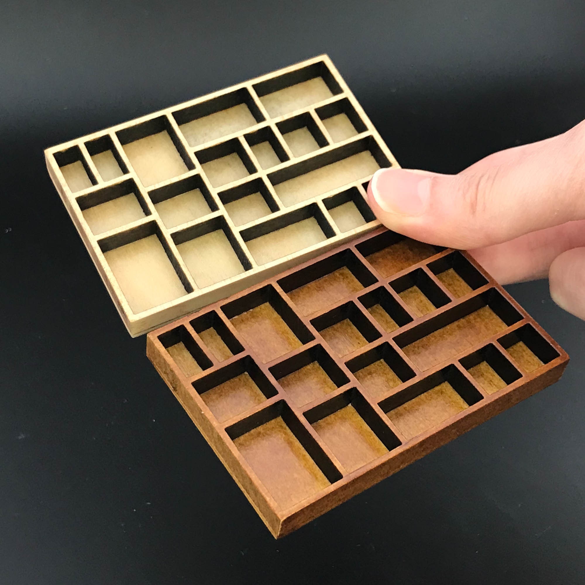 Miniature Trinket Organizer or Shelf printer tray Sewing sorting Miniature Shadow Box for 1:12 dollhouse in walnut or unfinished V4085