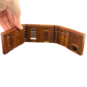 Maßstab 1:48 handgefertigte Wandplatten Holz 1:48 Maßstab 1/48 Top Qualität Puppenhaus Miniatur Regale Kamin Tür Fenster