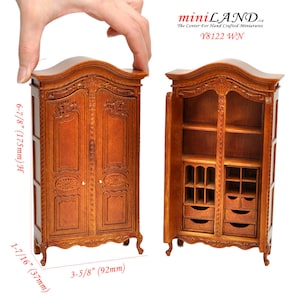 Victorian walnut Wardrobe closet wood Handmade Excellent quality for 1:12 dollhouse miniature Y8122WN