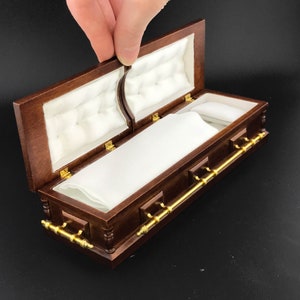 Mini Sample Caskets 1:12 Wooden Miniature Coffin Casket WALNUT Color for Dollhouse Funeral ...