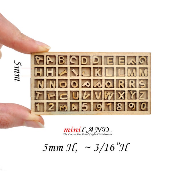 Carved Craft wooden laser cut miniature 50pcs letters and numbers  5mmH (~3/16"H)  DIY  V022/5 Hobby