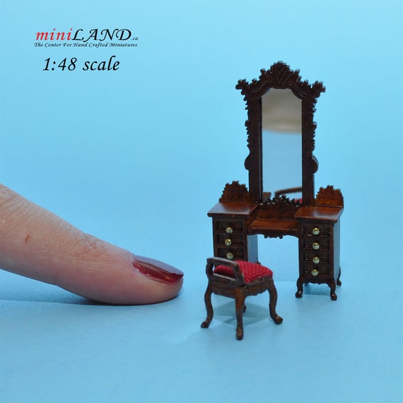 móvil en miniatura espejo-real vidrio-latón-casa de muñecas 1:12