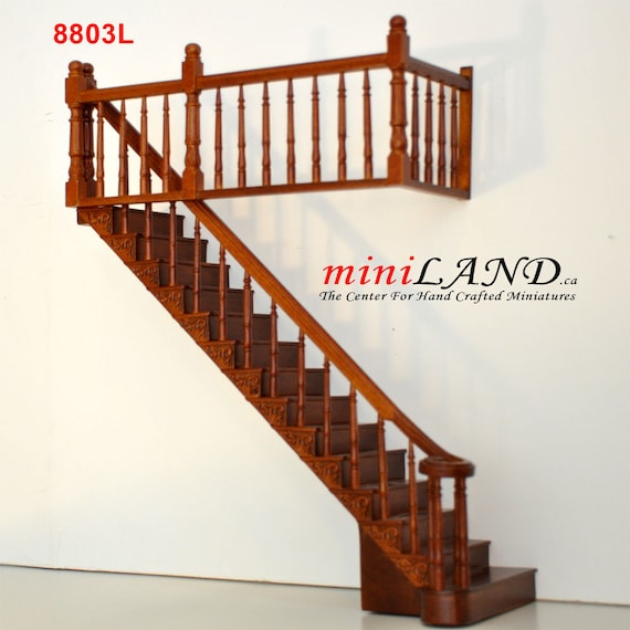 Wooden Staircase Stairs with Left Handrail Pre-Assembled fit Dollhouse