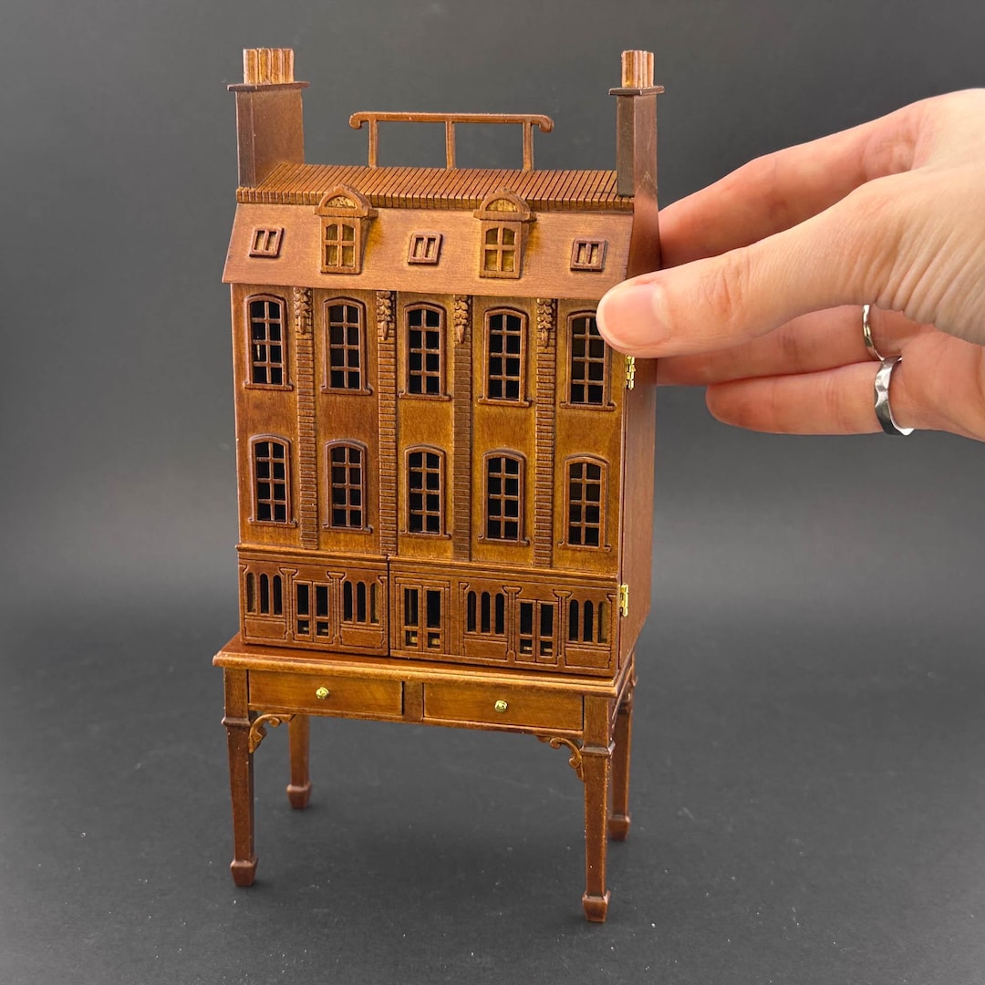 Maison De Poupée Française Style Townhouse - Échelle 1:144 - Noyer - Miniland - Neuf