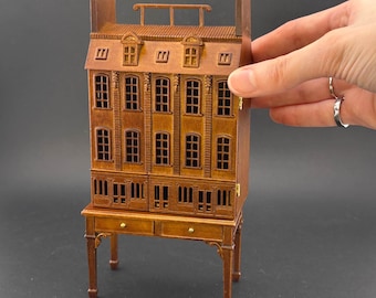 Frans herenhuis poppenhuis voor 1:12 poppenhuis met tafel WALNOOT schaal 1/144 Topkwaliteit opening aan de voorkant 4 verdiepingen en winkels winkels trappen
