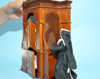 告解室のミニチュアドールハウス教会1:12スケール - 最高品質のクルミ