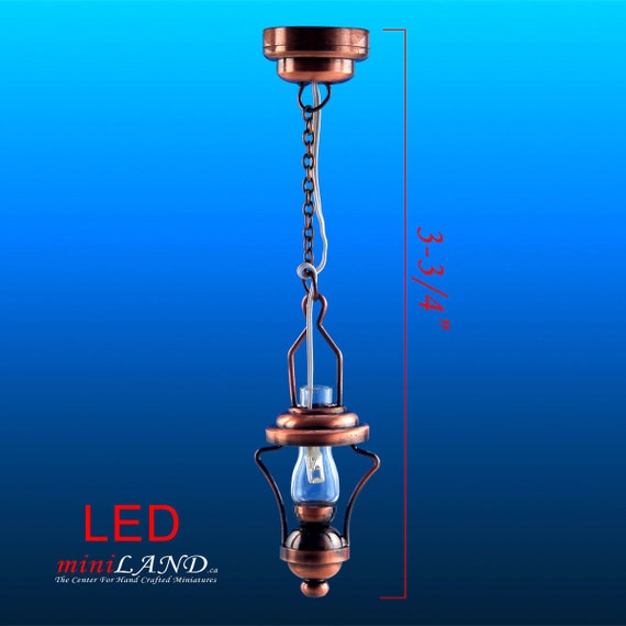Brass Hanging Oil SUPER bright battery LED LAMP Dollhouse miniature light on//of