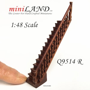 1:48 1/4" quarter scale Right staircase Top quality walnut dollhouse miniature Q9514R