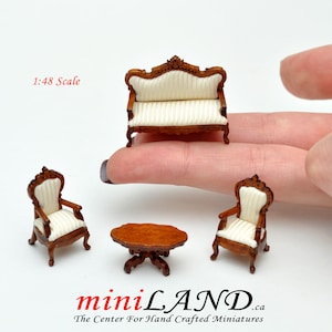 1:48 1/4 "Victorian Wohnzimmer Set 4stk Top Qualität Nussbaum Puppenhaus Miniatur Q6770 w WN