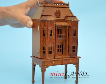 Georgian Dollhouse for dollhouse with table WALNUT 1:144 miniature house for 1/12 rooms V4037 mini wood