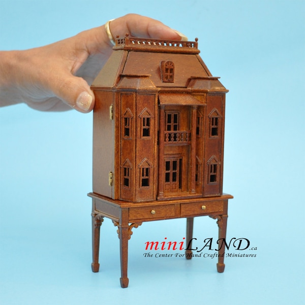 Georgian Dollhouse for dollhouse with table WALNUT 1:144 miniature house for 1/12 rooms V4037 mini wood