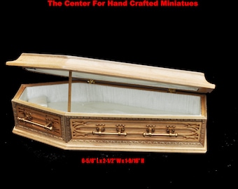 Coffin OAK wood top Dollhouse miniature 1:12 scale funeral casket