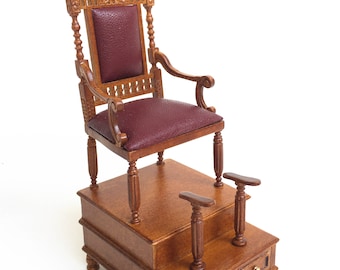 Shoeblack Chair Quality unit for Dollhouse miniature 1:12 Bootblack Shoe polisher WALNUT