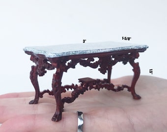 Exquisite carved coffee table Victorian Mahogany color and marble for 1:12 dollhouse miniature