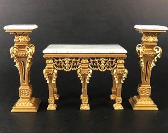 Napoleon period style gold exquisite console table and side stands  for dollhouse miniature 1:12