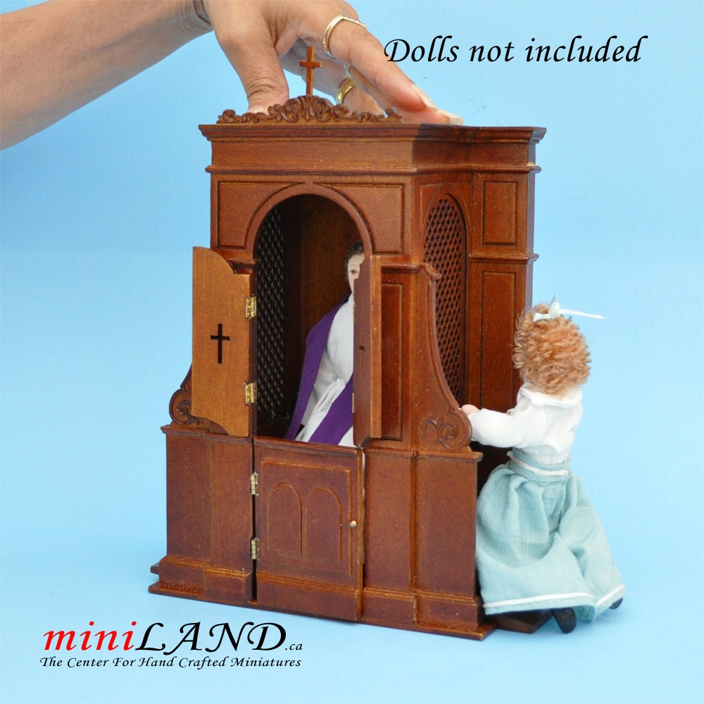 A Confessional Box Booth Miniature Dollhouse Church 1:12 Scale top Quality  Walnut 