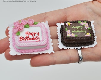 Birthday Cake - sheet dessert for 1:12 miniature dollhouse - 2 options chocolate or vanilla