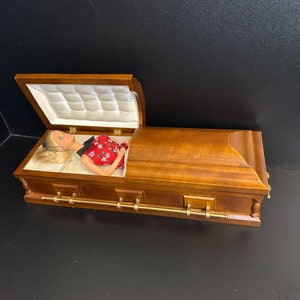 Mini Sample Caskets 1:6 Scale Wooden Miniature Coffin Casket WALNUT Color for 1/6 Dollhouse ...