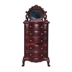 Tall Vanity chest commode Table dresser 1:12 dollhouse miniature drawers mirror wood MH